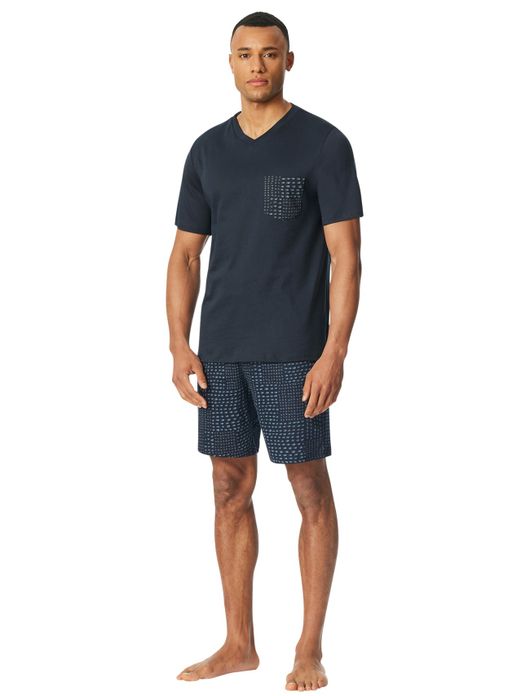 Schiesser single jersey pyjama short donkerblauw