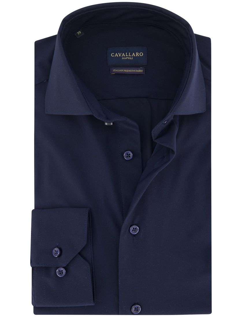Cavallaro overhemd donkerblauw effen Napoli Tanisco