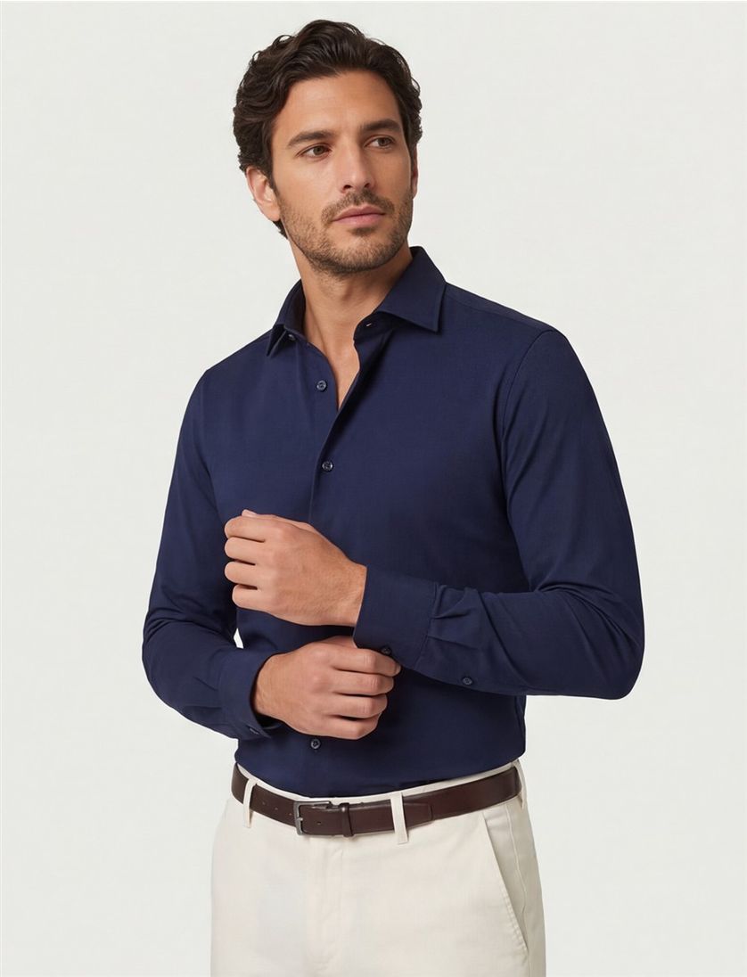 Cavallaro overhemd donkerblauw effen Napoli Tanisco