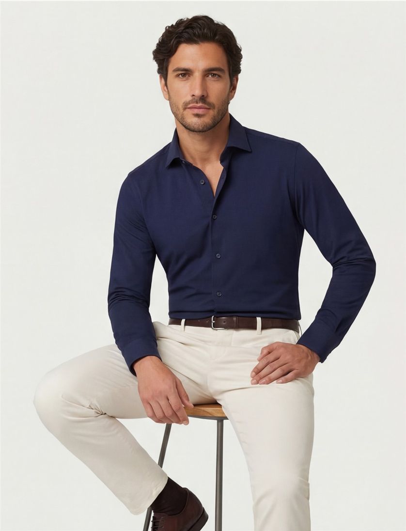 Cavallaro overhemd donkerblauw effen Napoli Tanisco