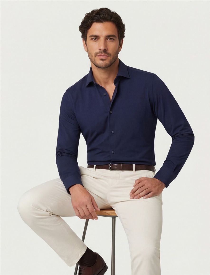 Cavallaro overhemd donkerblauw Tanisco effen