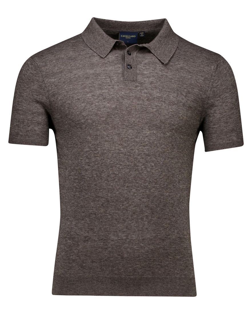 Cavallaro polo bruin gebreid effen slim fit katoen