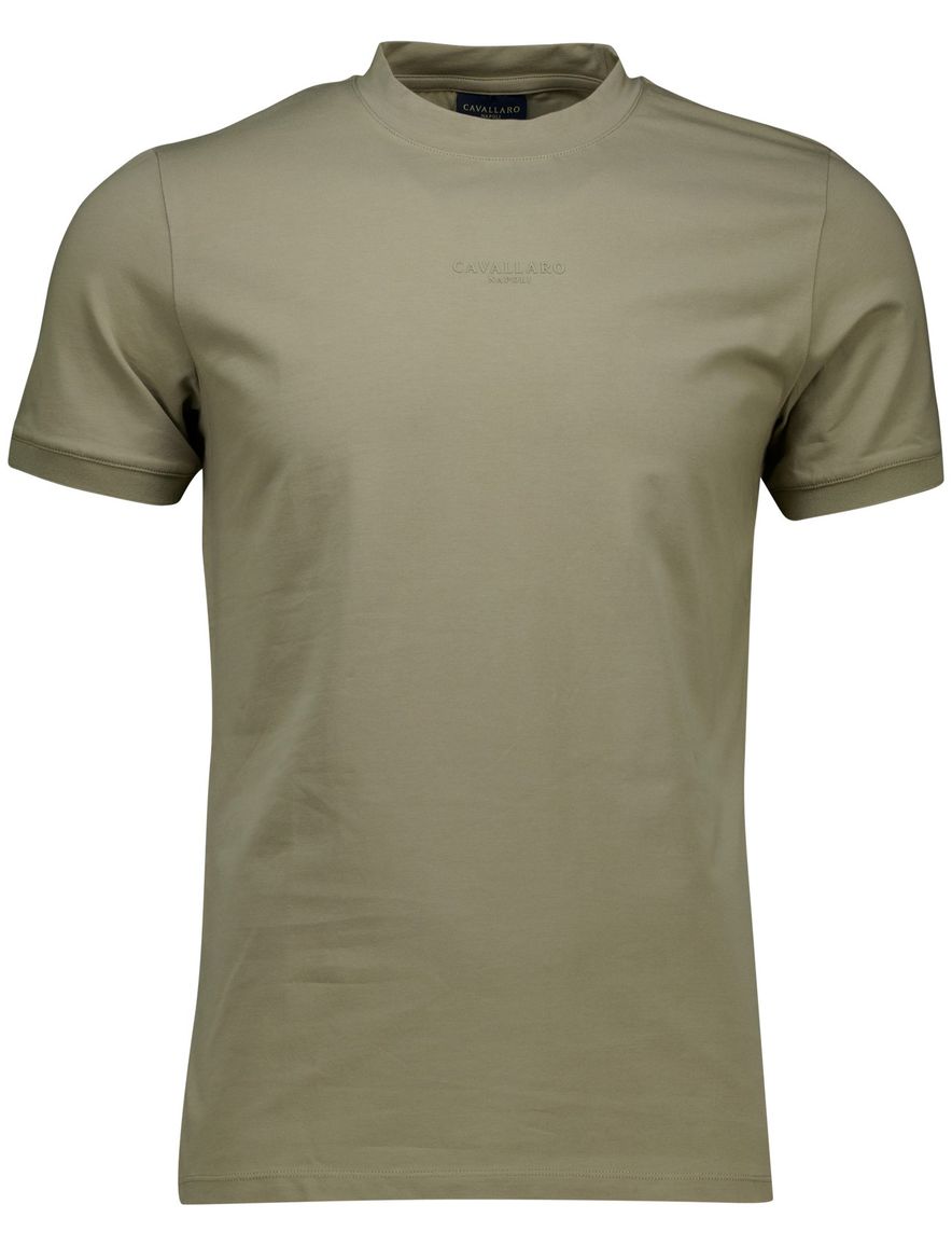 Cavallaro t-shirt khaki effen slim fit katoen