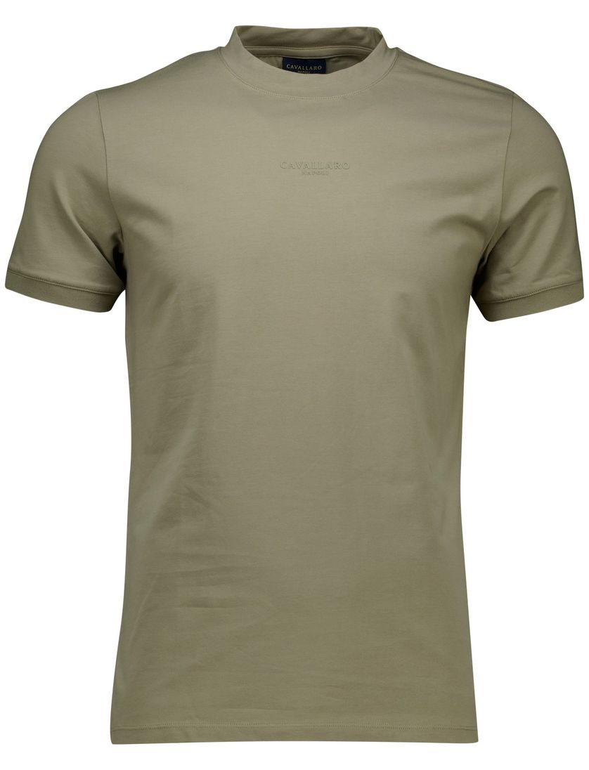 katoenen Cavallaro t-shirt khaki slim fit effen