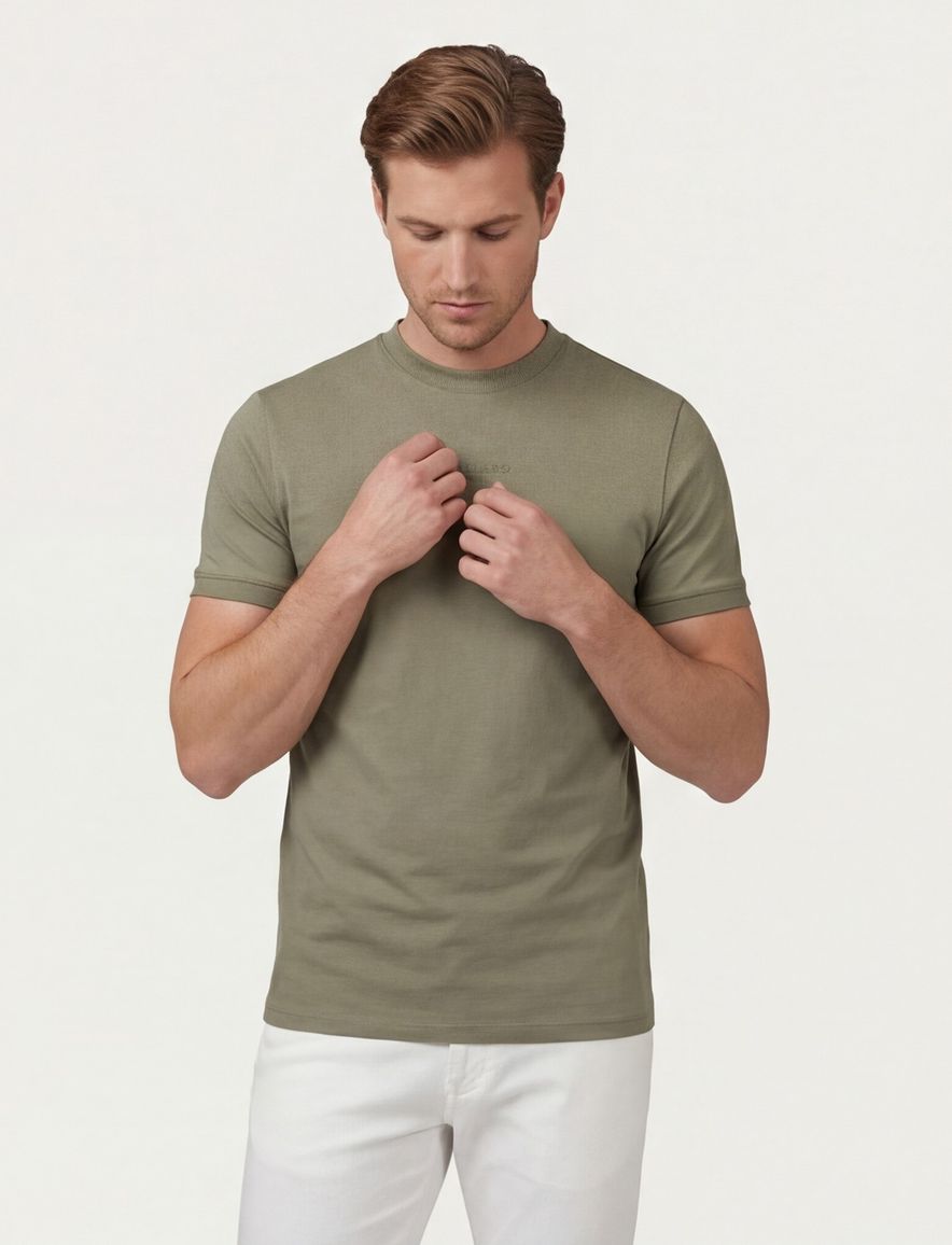 Cavallaro t-shirt khaki effen slim fit katoen