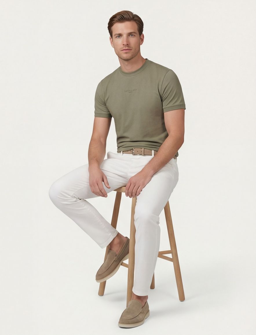 Cavallaro t-shirt khaki effen slim fit katoen