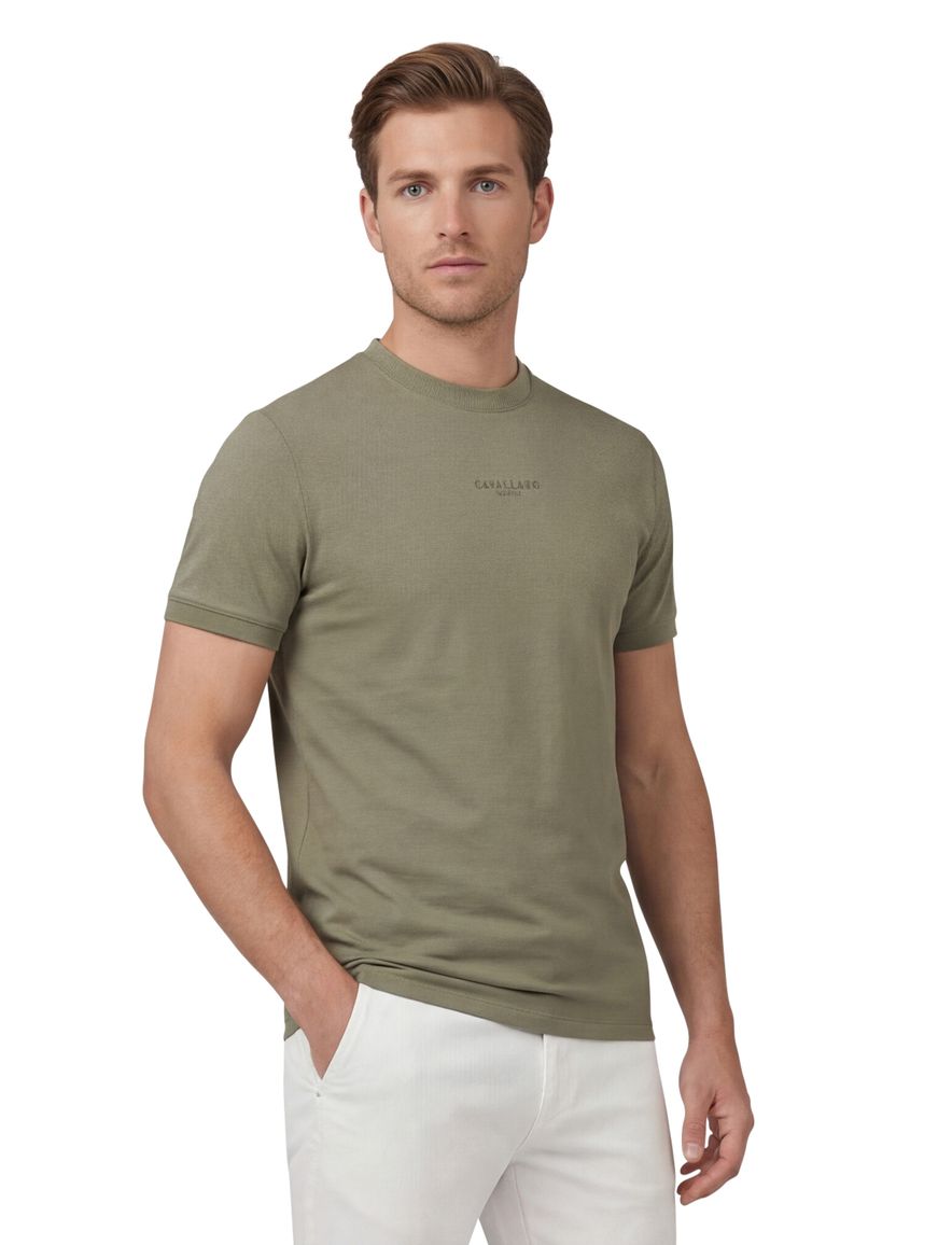 Cavallaro t-shirt khaki effen slim fit katoen