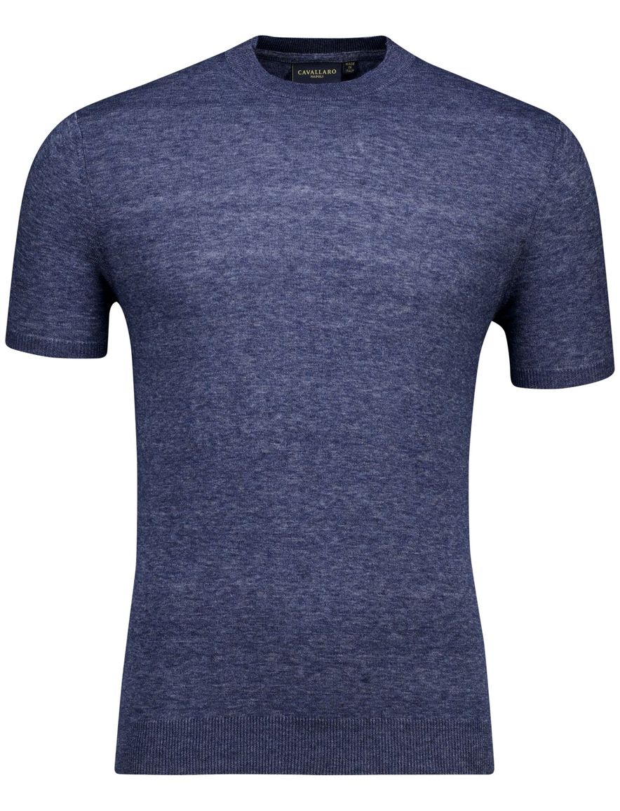 Cavallaro Castro t-shirt blauw effen slim fit katoen