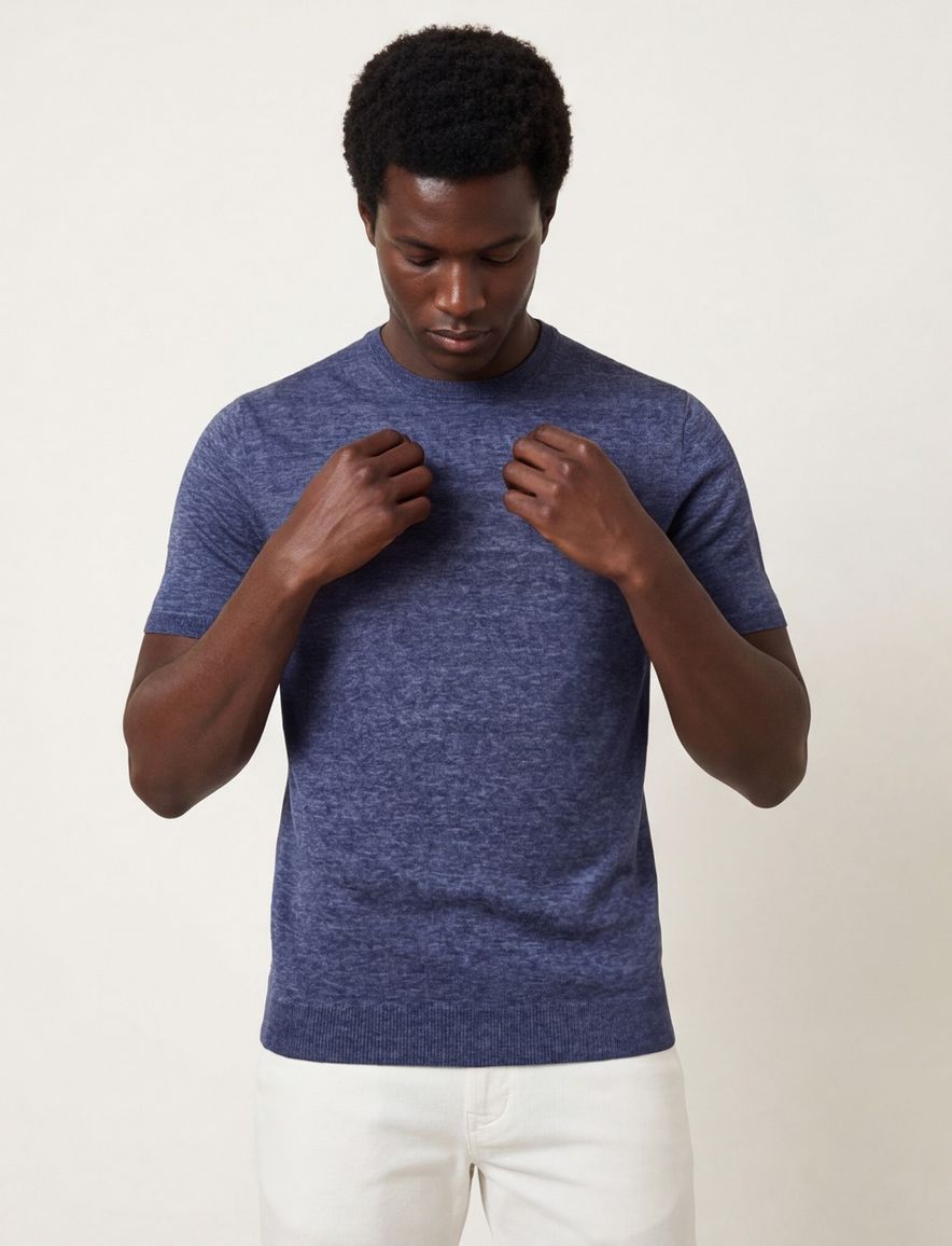 Cavallaro Castro t-shirt blauw effen slim fit katoen