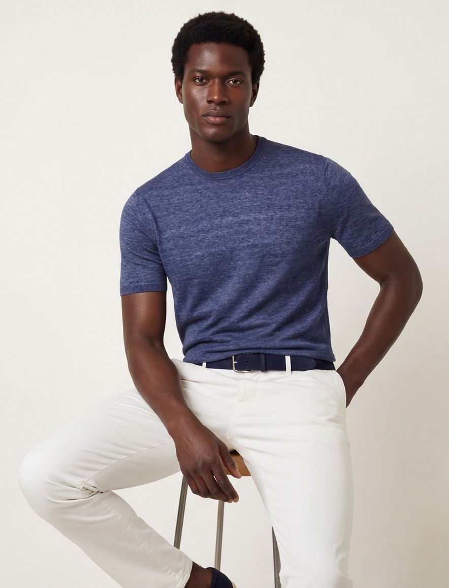 Cavallaro Castro t-shirt blauw effen slim fit katoen