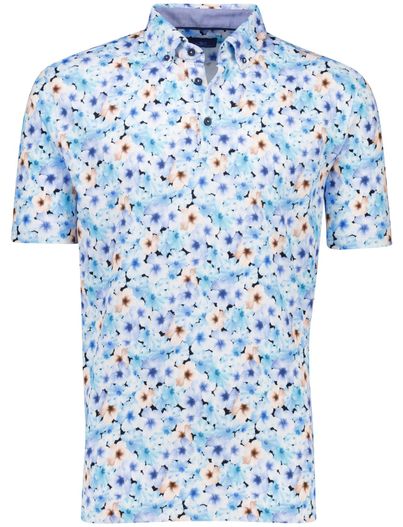 Eden Valley Eden Valley polo blauw bloemen geprint katoen
