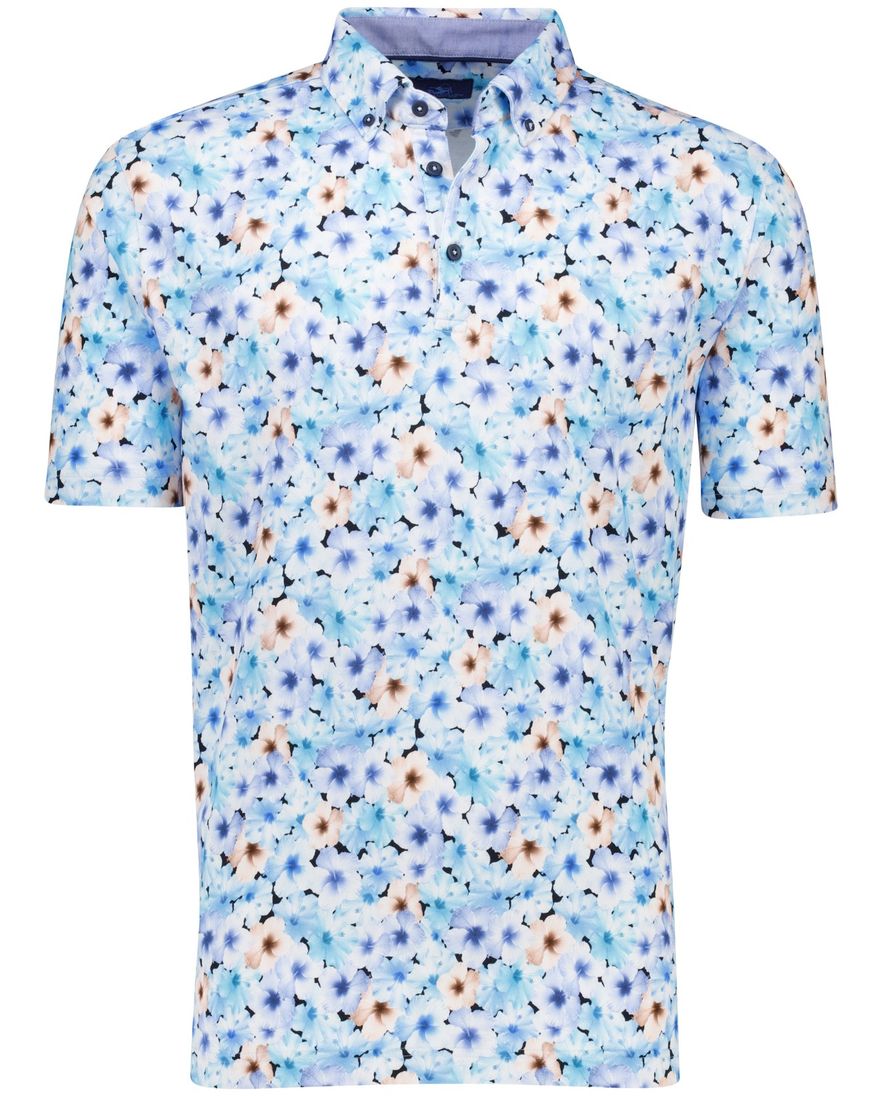 Eden Valley polo blauw bloemen geprint pique