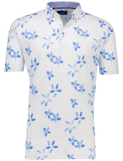 Eden Valley Eden Valley polo wit met blauwe print katoen
