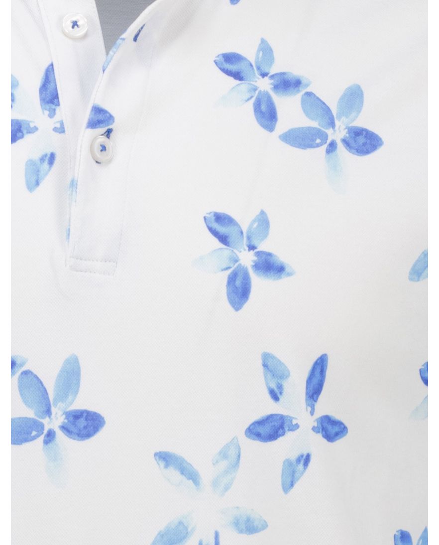 Eden Valley polo wit met blauwe print katoen