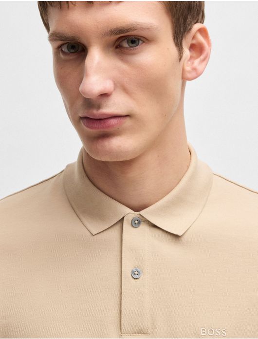 BOSS polo korte mouw beige effen Pallas