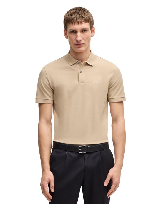 BOSS polo korte mouw beige effen Pallas