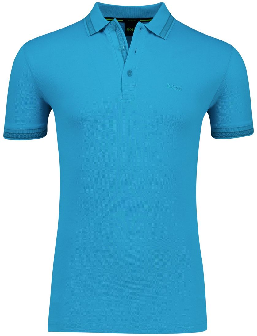 katoenen Boss Green polo effen blauw normale fit