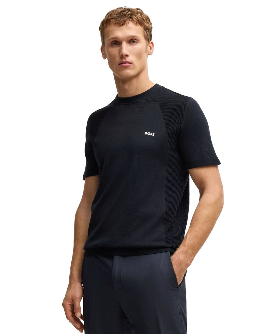 BOSS green t-shirt zwart effen ronde hals