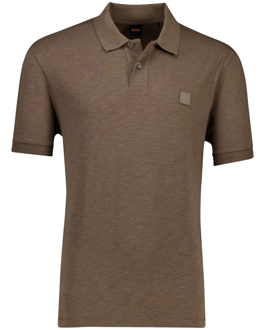 Boss Orange polo bruin effen normale fit katoen