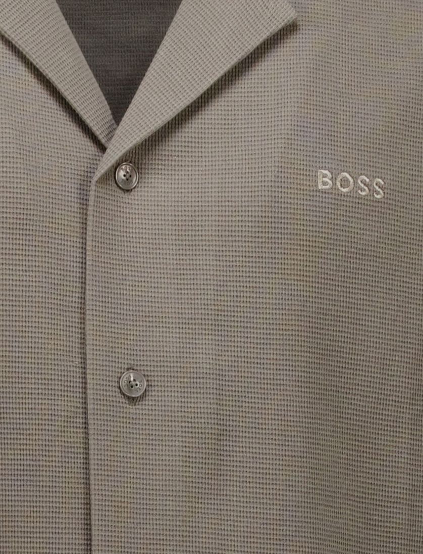 Boss Orange overhemd korte mouw Pe Waffleshirt bruin