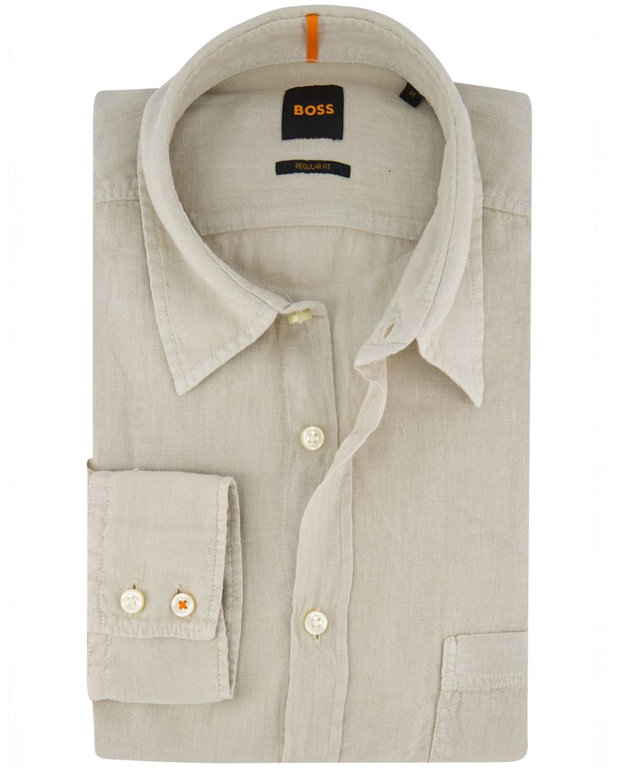 Hugo Boss Orange Relegant overhemd beige lange mouw effen
