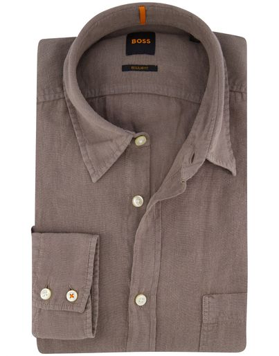 Hugo Boss Boss Orange Relegant overhemd bruin lange mouw