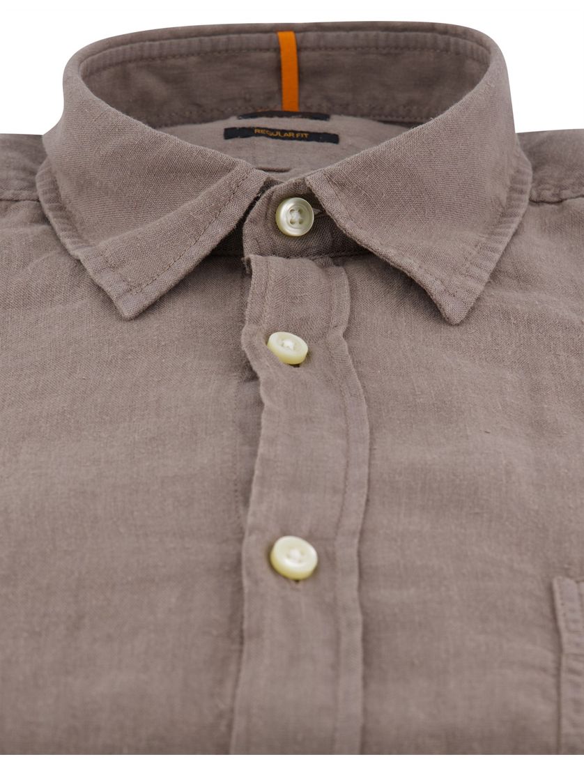 Hugo Boss Orange overhemd bruin lange mouw linnen