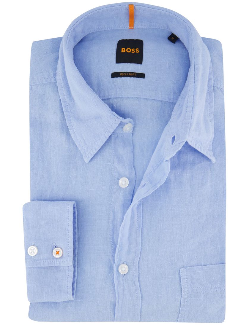 Boss Orange overhemd lichtblauw linnen lange mouw