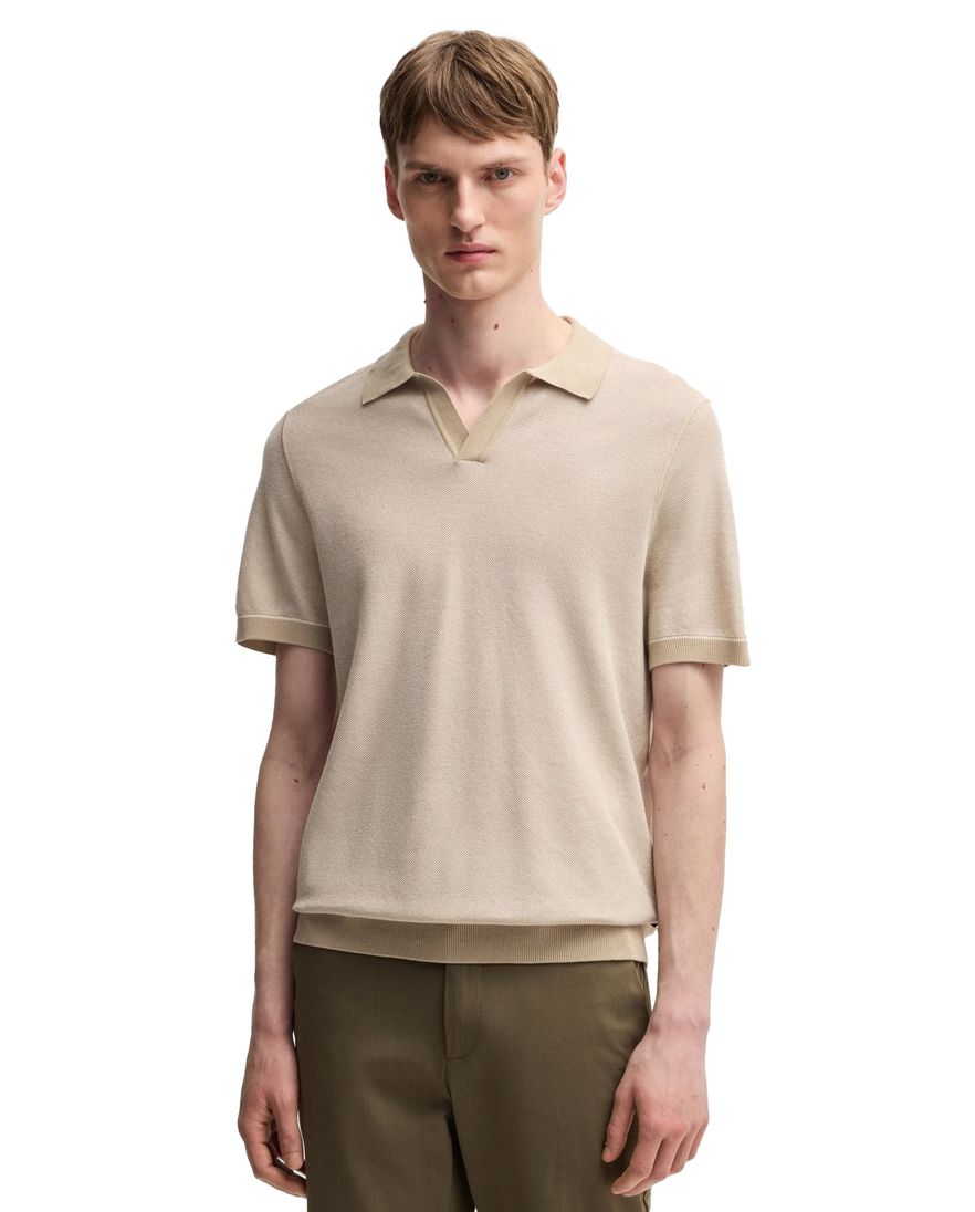 BOSS Black poloshirt beige v-hals effen