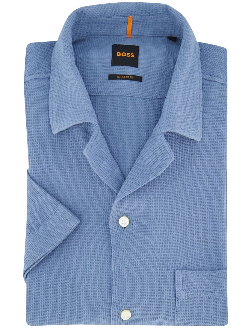 Boss Orange Rayer korte mouw overhemd blauw wide collar