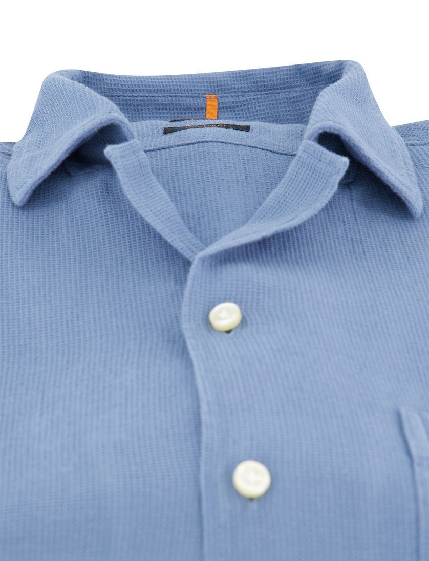 Boss Orange Rayer korte mouw overhemd blauw wide collar