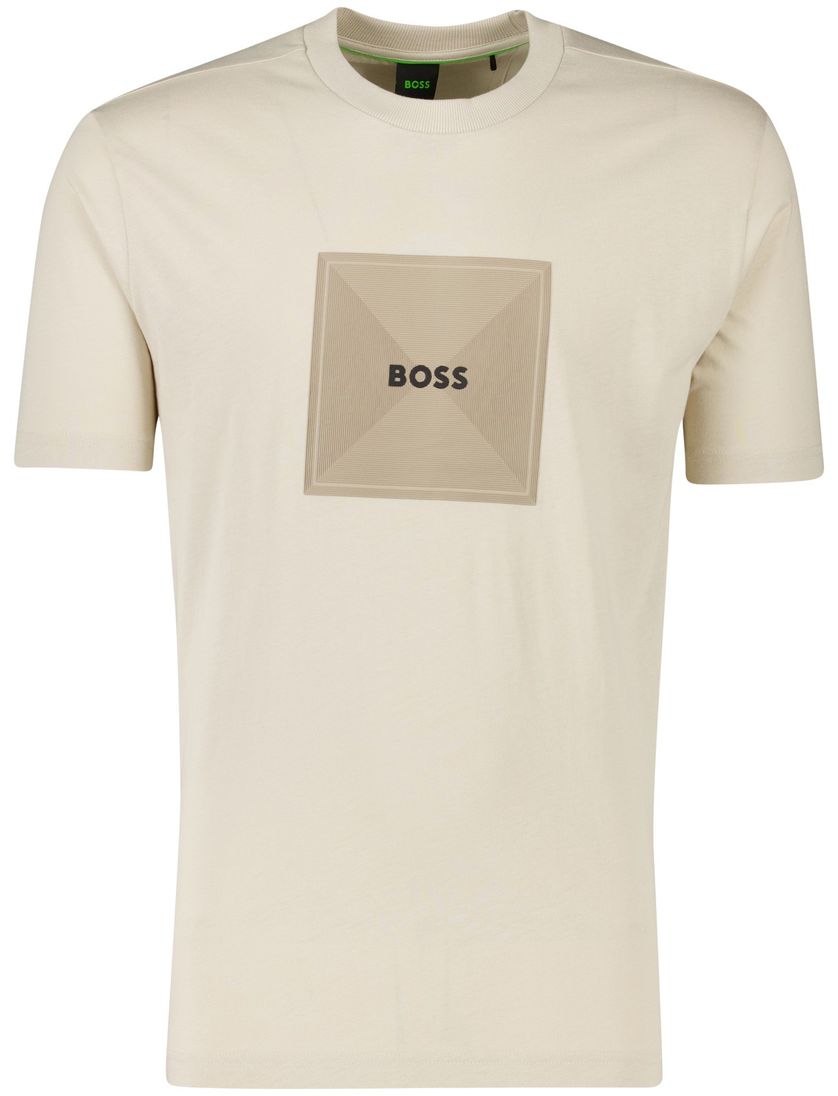 Boss Green t-shirt beige katoen ronde hals