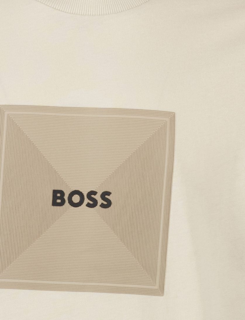 Boss Green t-shirt beige katoen ronde hals