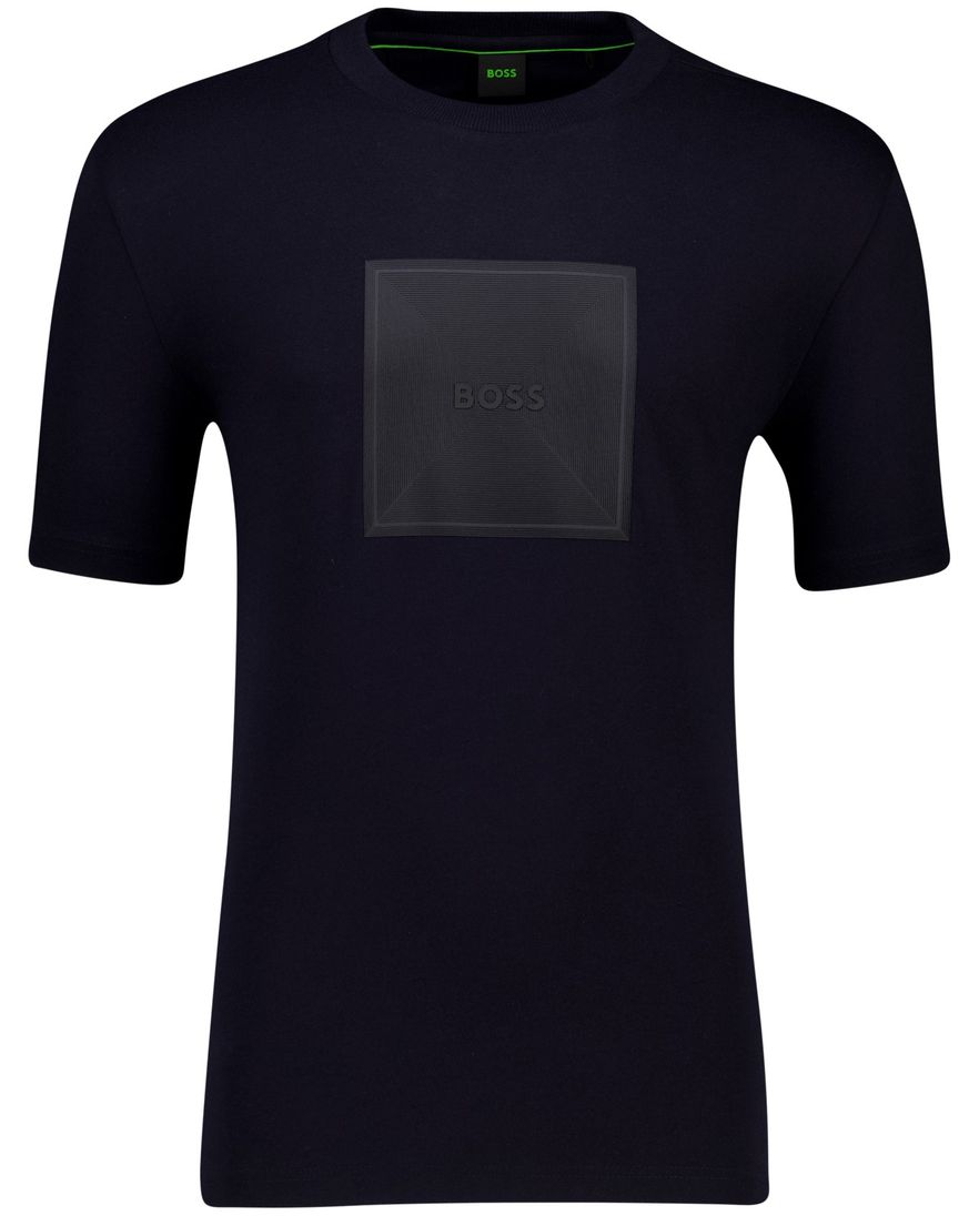 Boss Green T-shirt donkerblauw effen Logo Rib katoen