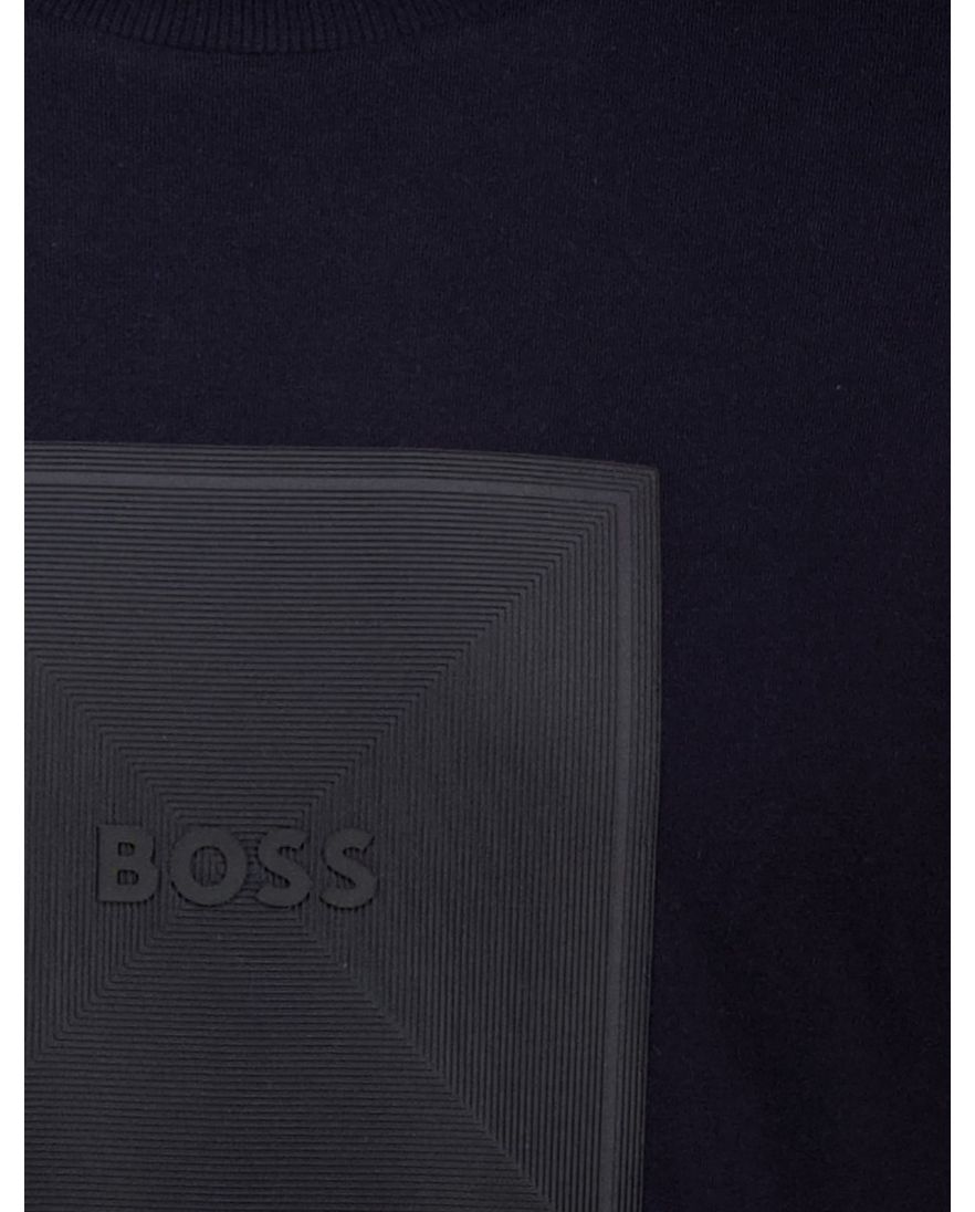 Boss Green T-shirt donkerblauw effen Logo Rib katoen