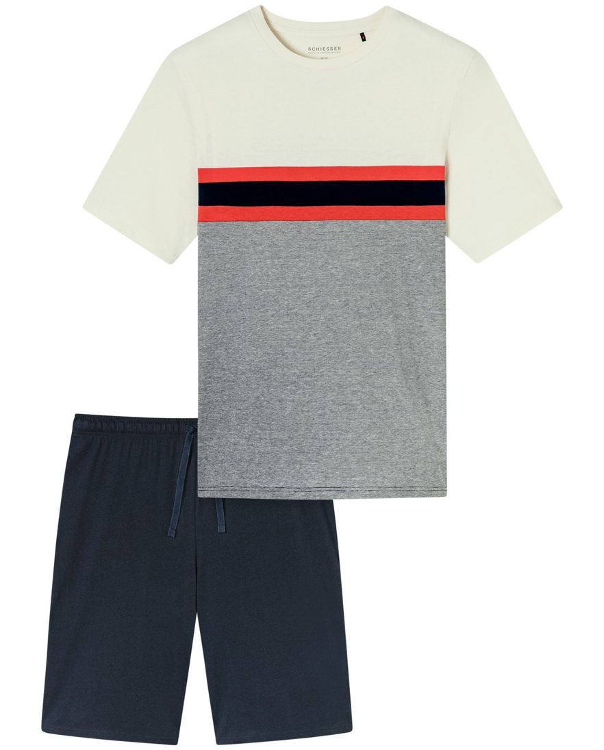 Schiesser heren pyjama kort grijs multicolor