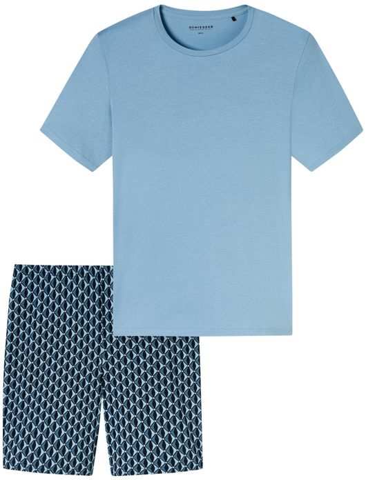 Schiesser shortama lichtblauw geprint comfort fit
