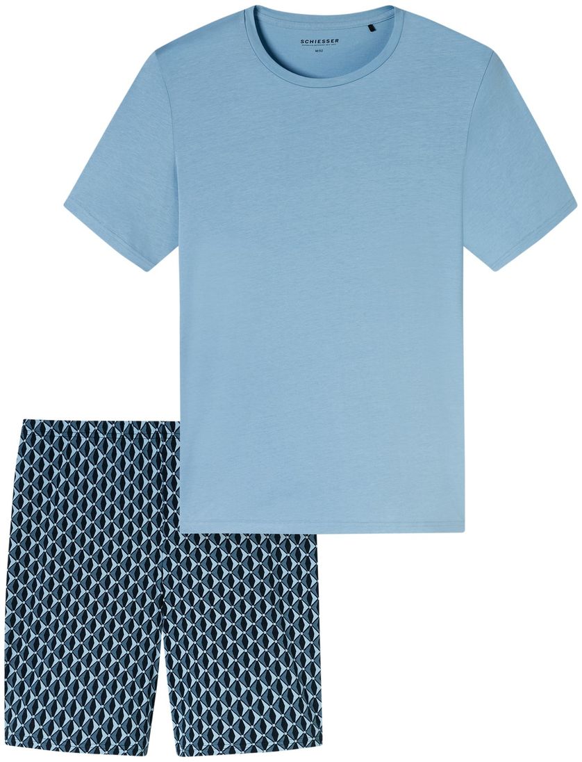 Schiesser shortama lichtblauw geprint pyjama