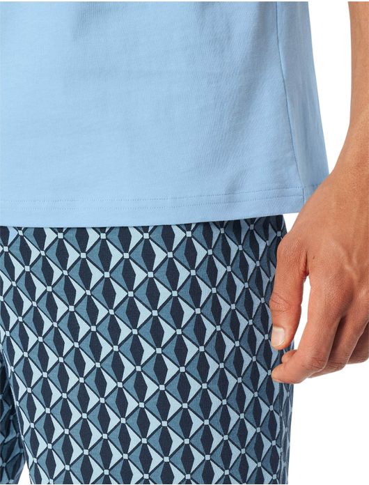 Schiesser shortama lichtblauw geprint comfort fit