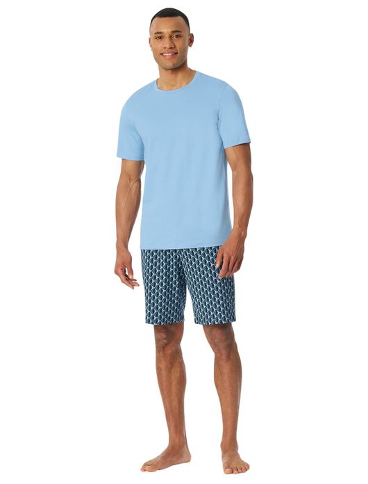 Schiesser shortama lichtblauw geprint comfort fit