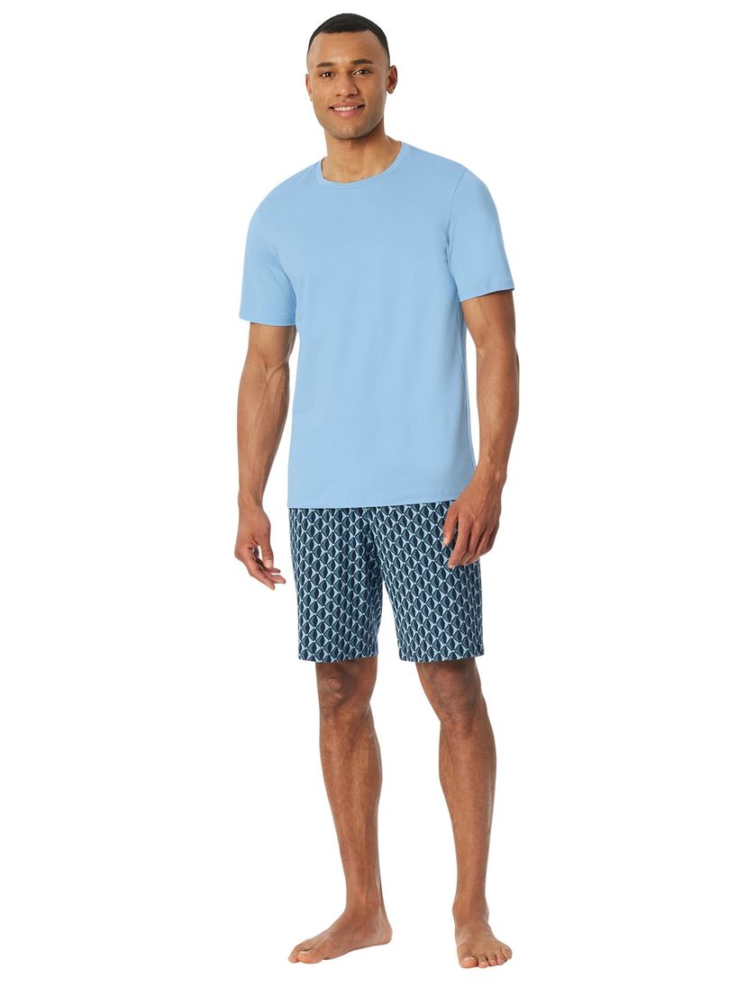 Schiesser shortama lichtblauw geprint pyjama