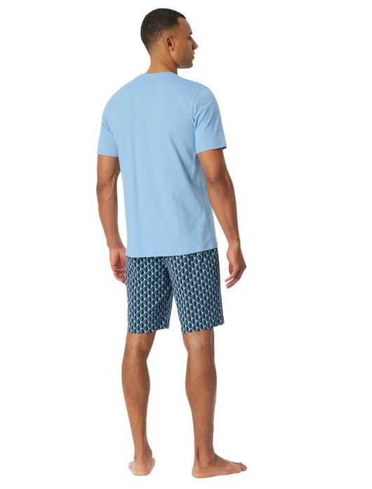 Schiesser shortama lichtblauw geprint comfort fit