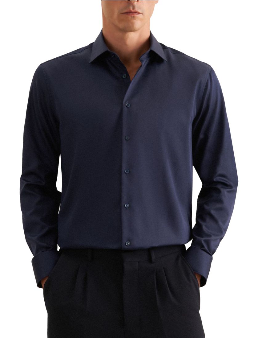 Seidensticker overhemd navy katoen