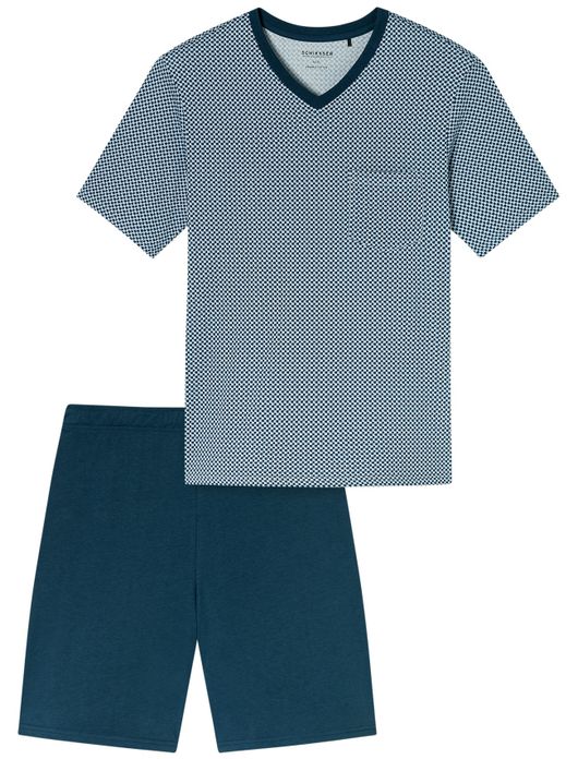 Schiesser shortama blauw geprint