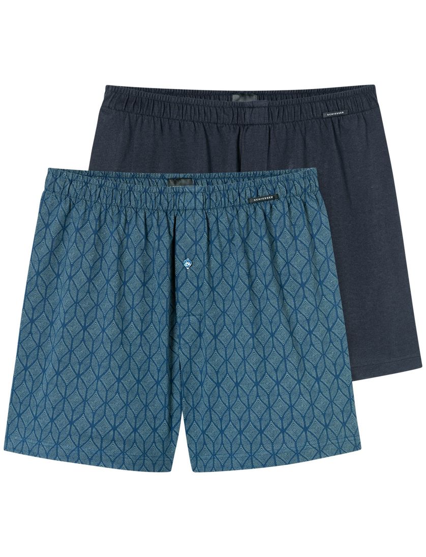 Schiesser boxershorts 2-pack blauw-zwart