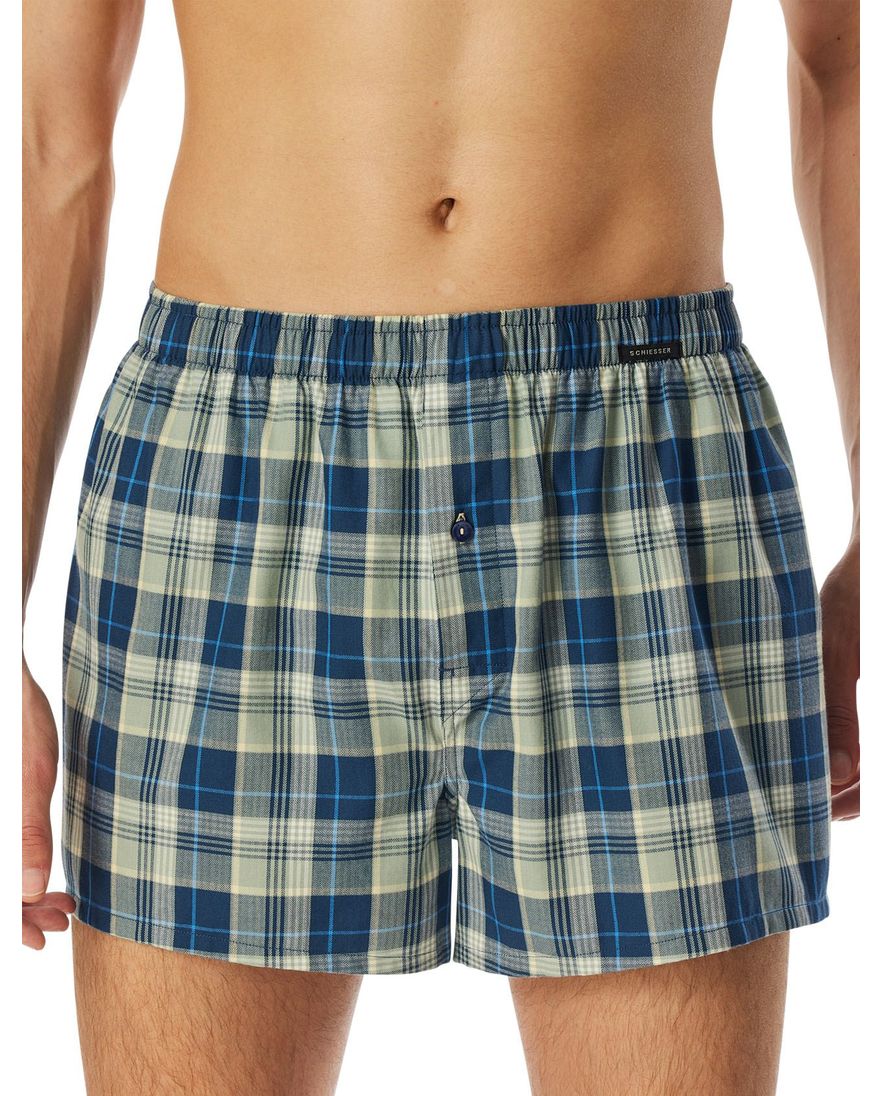 Schiesser boxershorts 2-pack groen geprint katoen