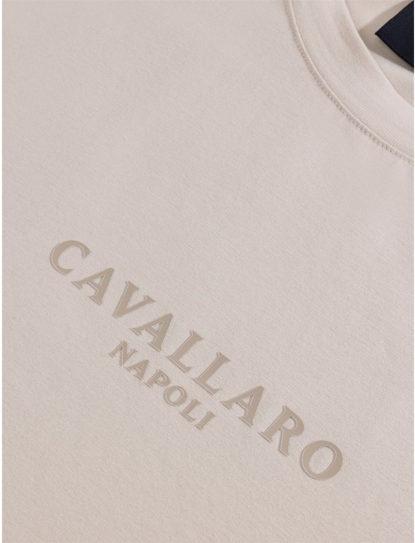 katoenen Cavallaro Bari t-shirt effen beige slim fit