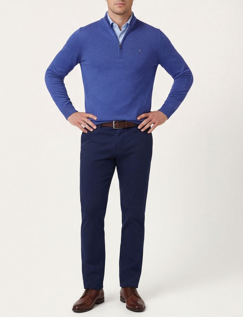 Portofino Hince regular fit half zip trui blauw katoen