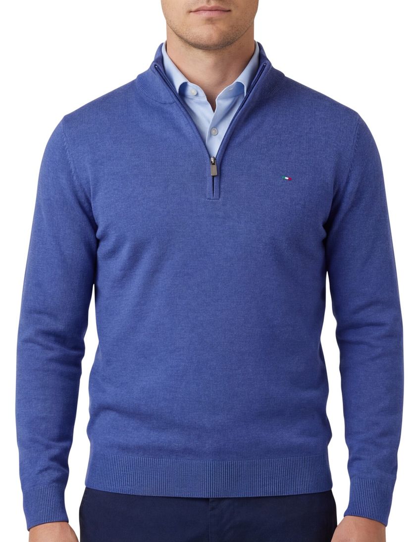 Portofino Hince regular fit half zip trui blauw katoen