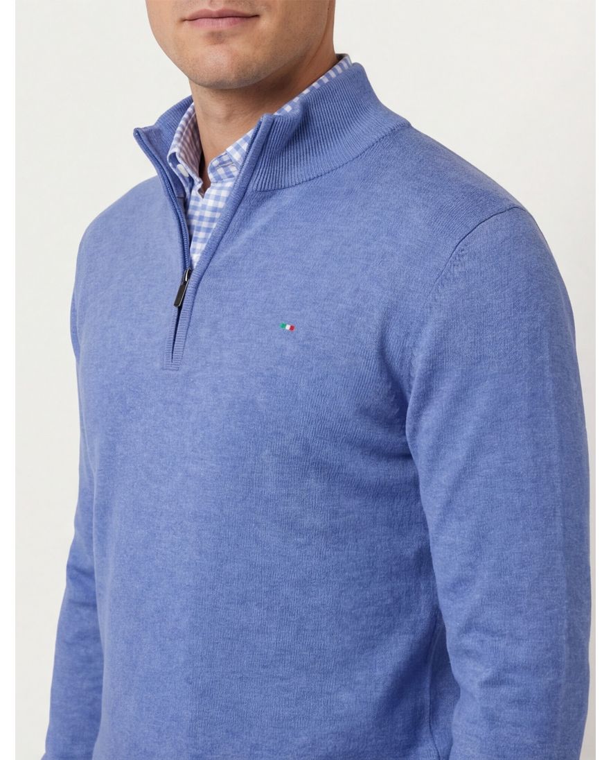 Portofino Hince regular fit half zip trui blauw met boord